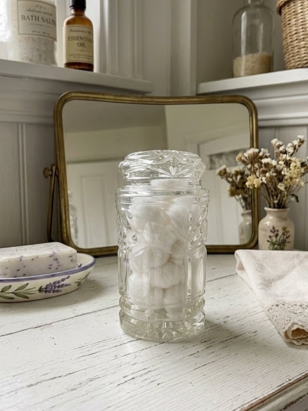 Victorian Vintage Clear Cut Glass Apothecary Jar or Candy Jar
